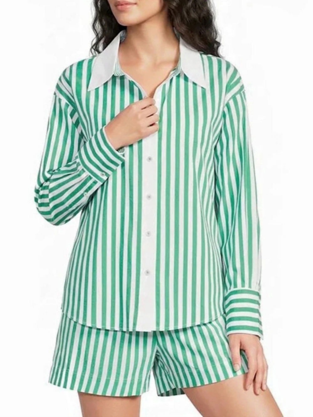 Skies Are Blue Striped Print Point Collar Long Sleeve Button-Down Poplin Top NWT